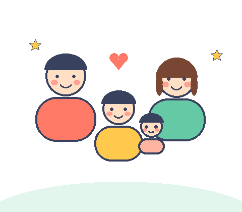 아빠 엄마 아이와 아기로 이루어진 행복한 가족 일러스트